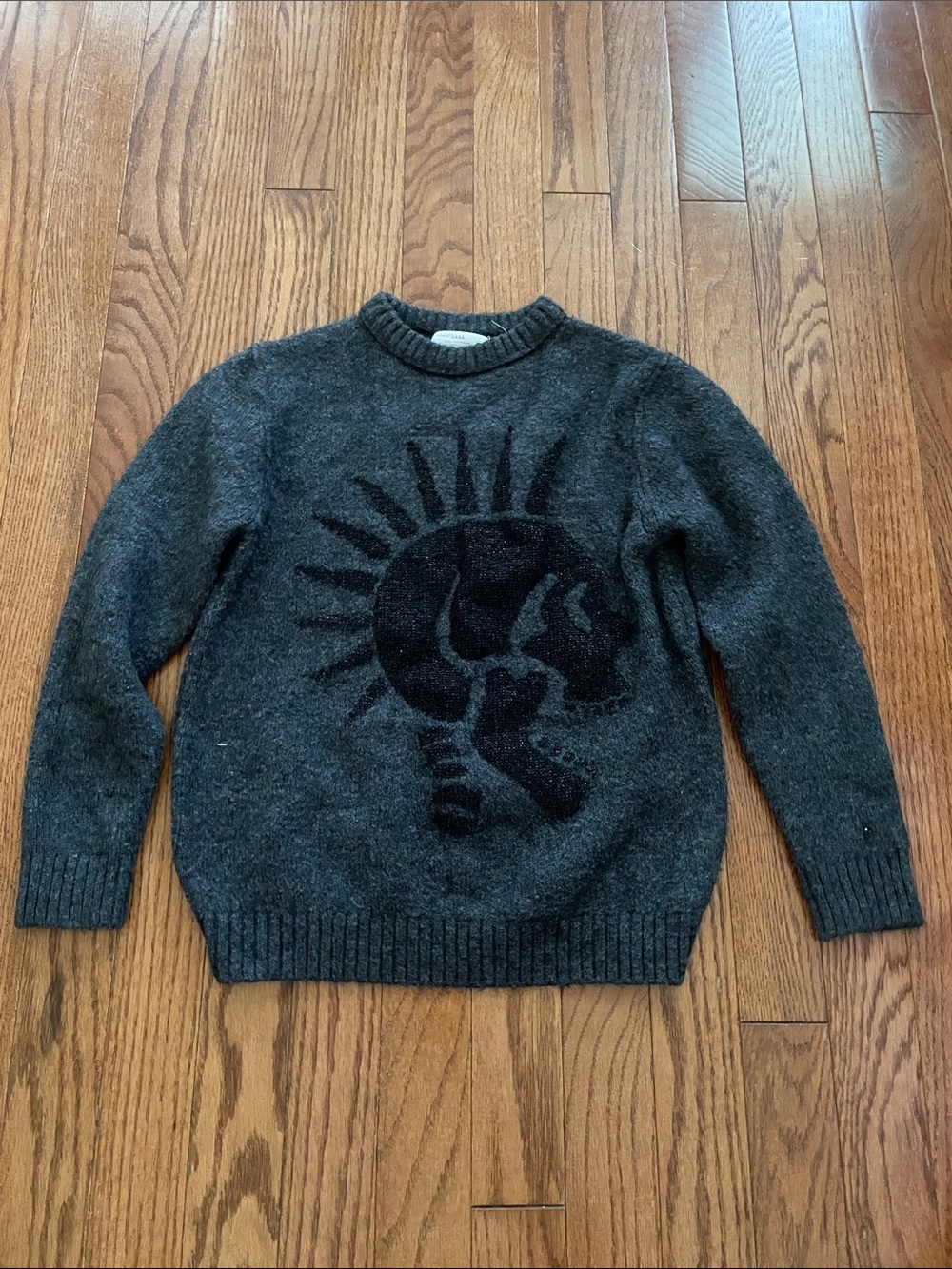 Zara Kids Gray Black Skull Crewneck Sweater Boy’s Sz 8
